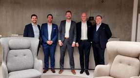 Tom de Wilde, Senior Director Global Account Management  Hapag-Lloyd, Daniel Daniel Cacciotti, Global Head of Ocean Freight SGL, Danny Smolders, Managing Director Global Sales Hapag-Lloyd, Mads Drejer, Global COO & CCO SGL, and Allan Melgaard Global CEO & Co-Founder SGL (von links).